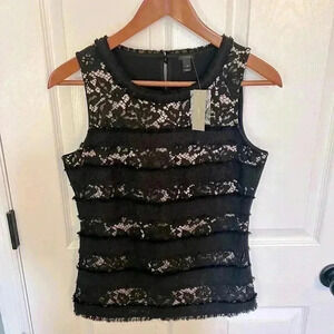 NWT J Crew Fringey Top In Tweed And Lace Black size XS